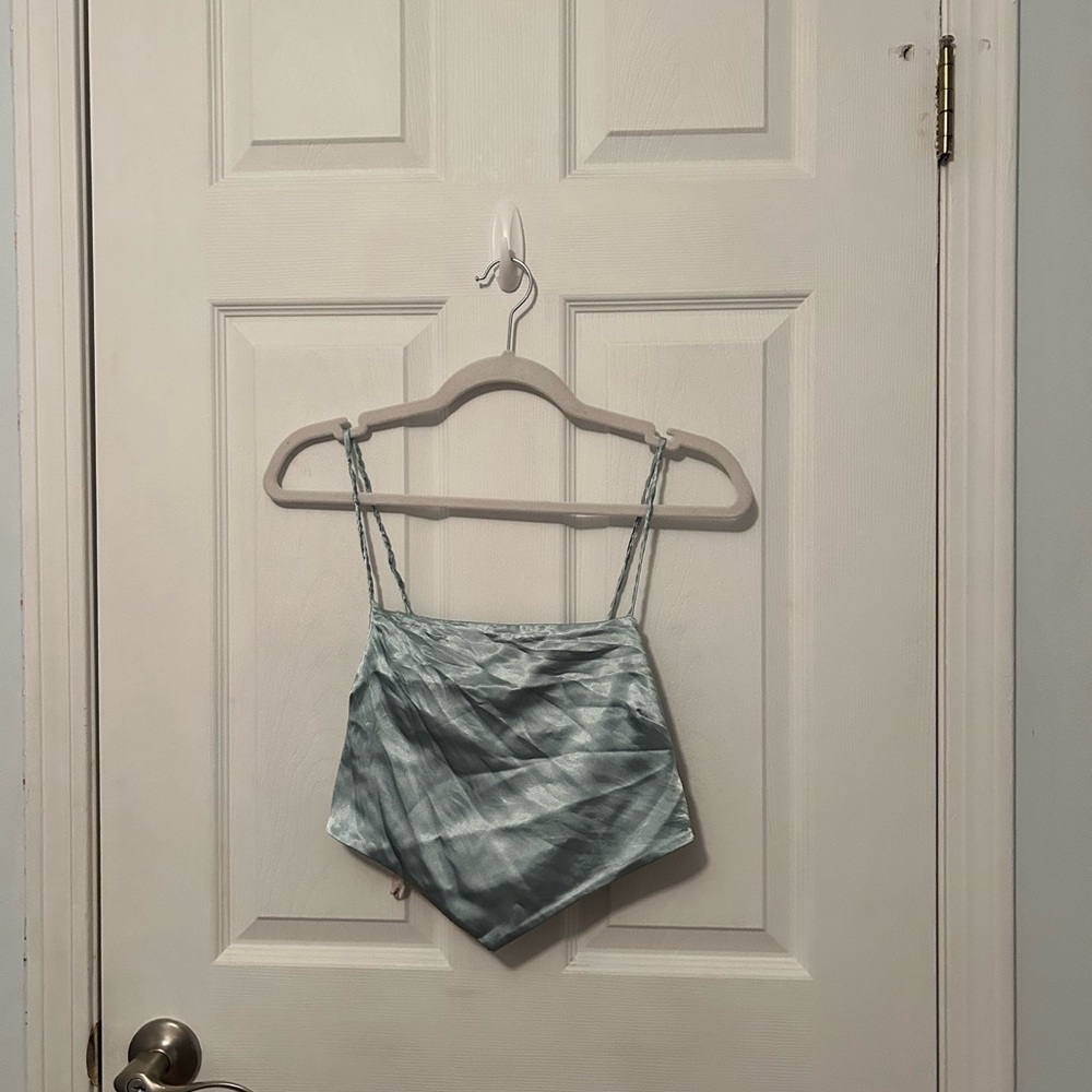 FOREVER 21 Blue Satin Handkerchief Top
